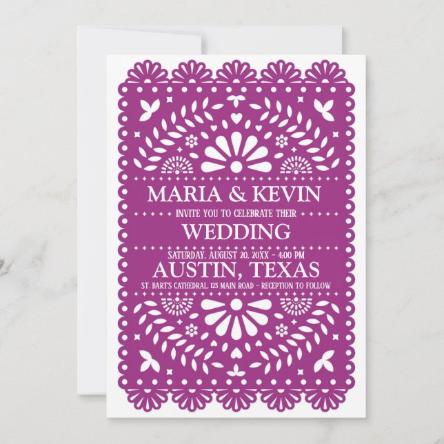 Convite de Casamento Plum Paisley Latino (Frente)