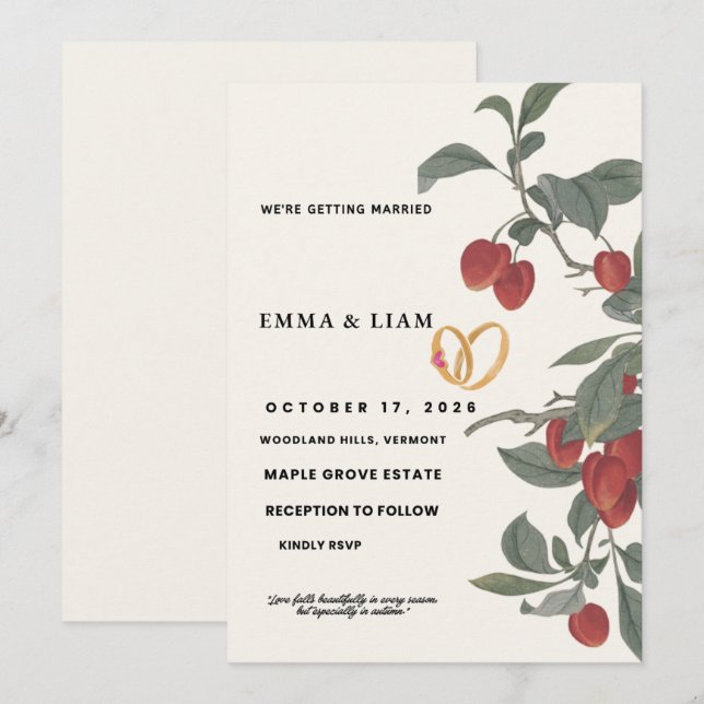 Convite de Casamento Pomar de Maçãs | Outono Editá (Frente/Verso)