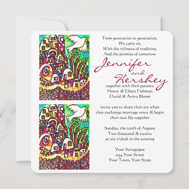 Convite de Casamento - Pomba da Paz Cidade de Isra (Frente)