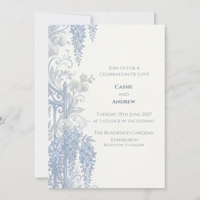 Convite de Casamento Pombo com Laço de Fita Azul R (Frente)