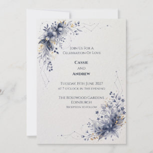 Convite de Casamento Pombo com Laço de Fita Azul R