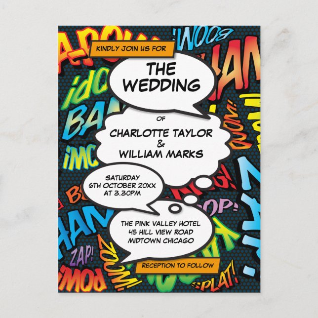 Convite de Casamento Pop Art de Quadrinhos (Frente)