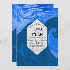 Convite de casamento por abstrato de ondas azuis