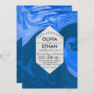 Convite de casamento por abstrato de ondas azuis