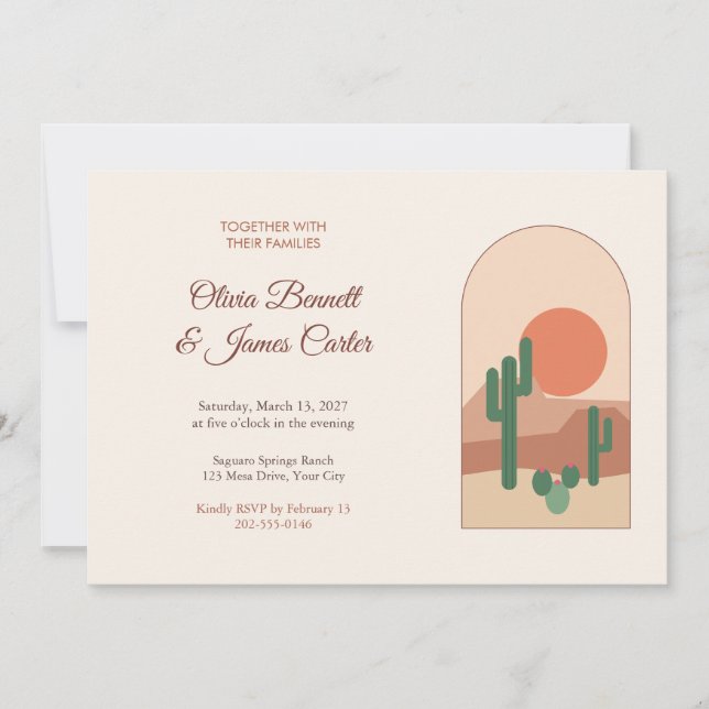 Convite de Casamento Pôr do Sol com Cacto no Deser (Frente)