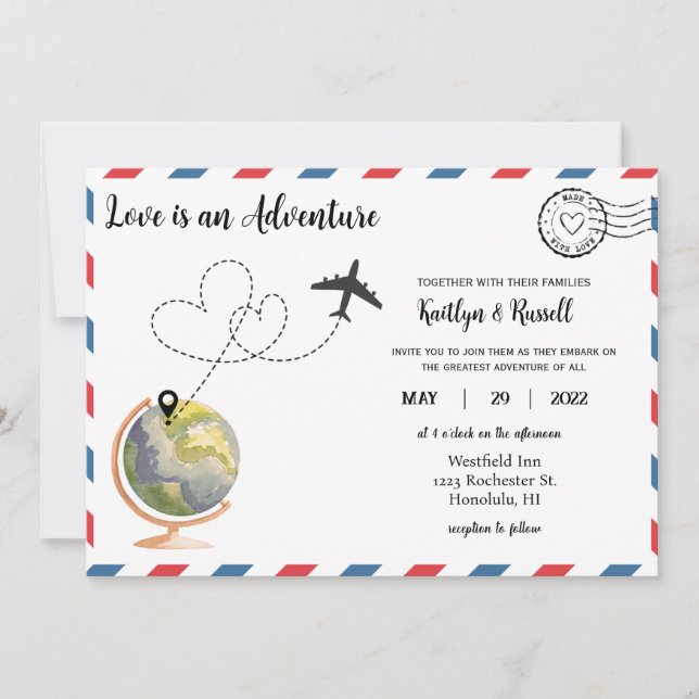 Convite de casamento postal - Casamento de destino (Frente)