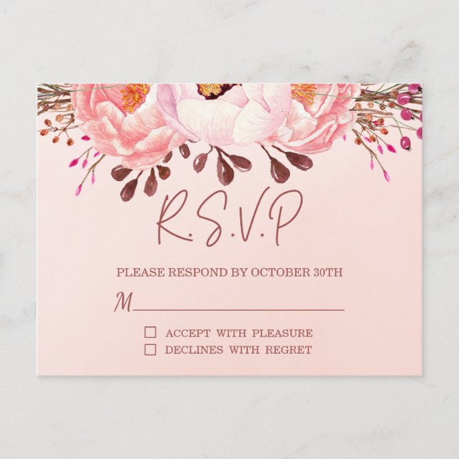 Convite de casamento postal de RSVP Floral Blush (Frente)