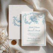 Convite de Casamento Powder Blue Toile de Jouy Par