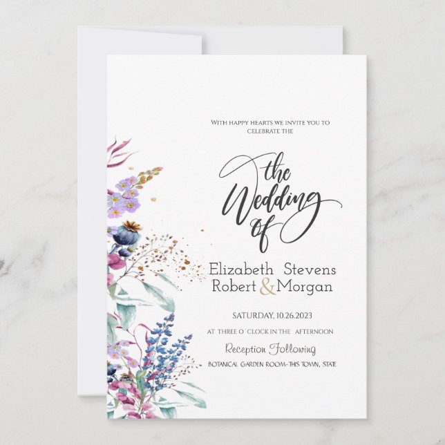 Convite de Casamento Prado de Flores Silvestres (Frente)
