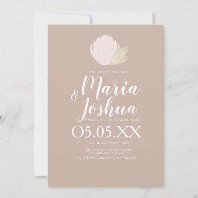 Convite de Casamento Praia Conchas Pampas Sutil (Frente)