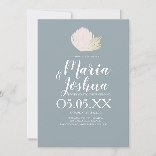 Convite de Casamento Praia Conchas Pampas Sutil (Frente)