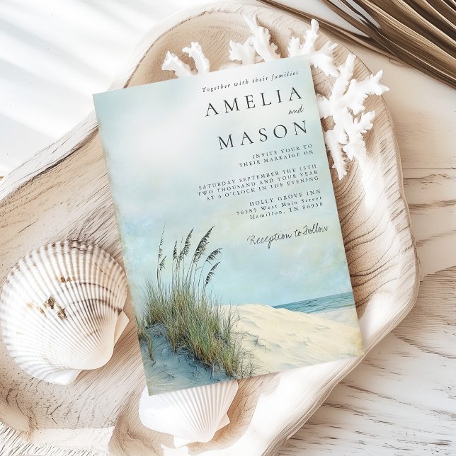 Convite de Casamento Praia de Grama Marinha Duna C (Coastal Dune Sea Grass Beach Wedding Invitation)