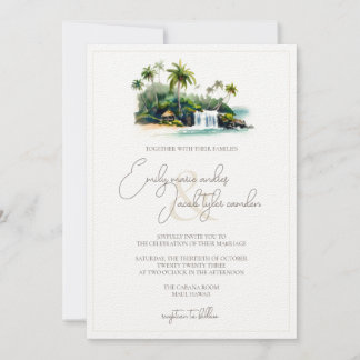 Convite de casamento - Praia Tropical em Aquarela