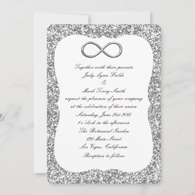 Convite de Casamento Prata Brilho Infinito Prata (Frente)