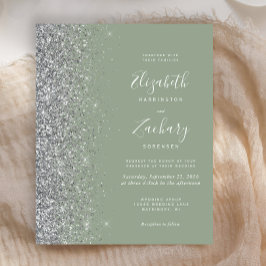 Convite de Casamento Prata com Brilho Verde Sage n