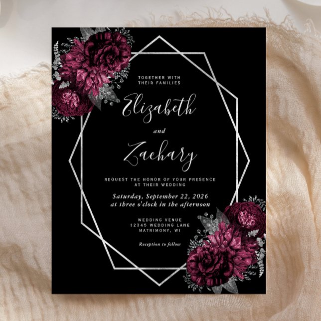 Convite de Casamento Prata Orçamento Floral Borgon (Criador carregado)