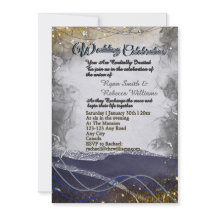 Convite de Casamento Prateado Dourado Marinho Cart