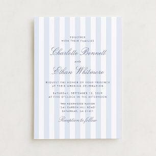 Convite de Casamento Preppy com Listras Azuis Clás