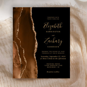 Convite de Casamento Preto Ágata Marrom Mocha Dour