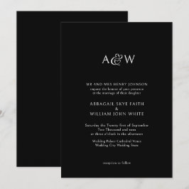 Convite de Casamento Preto Ampersand Monograma