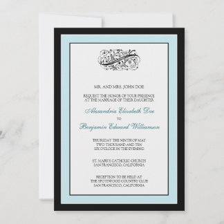 Convite de casamento preto/azul 5 x 7 elegante
