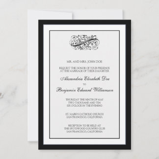 Convite de casamento preto/branco 5 x 7 elegante