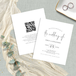 Convite de Casamento Preto Branco Código QR Roteir
