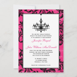 Convite de casamento preto branco cor-de-rosa com
