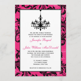 Convite de casamento preto branco cor-de-rosa com