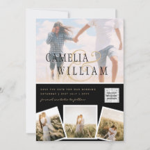 Convite de casamento preto branco FOTO CÓDIGO QR C