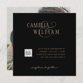 Convite de casamento preto branco FOTO CÓDIGO QR C