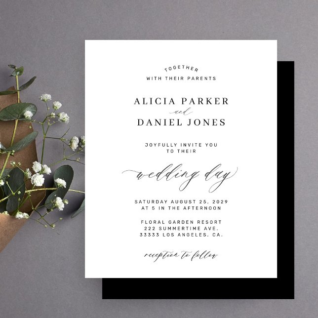 Convite de casamento preto branco minimalista (Criador carregado)
