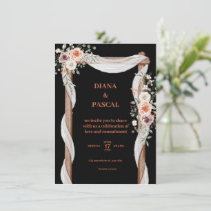 Convite de casamento preto, castanho e rosa