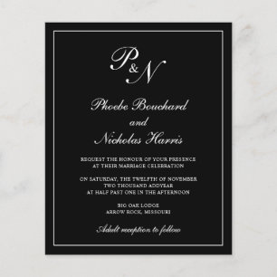 Convite de Casamento Preto Clássico Elegante e Eco