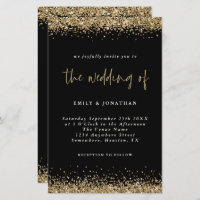 Convite de Casamento Preto com Brilho Dourado Orça