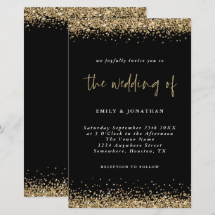 Convite de Casamento Preto com Brilho Dourado Orça