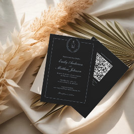 Convite de Casamento Preto com Código QR Azul