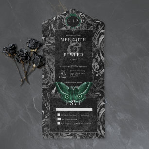 Convite de Casamento Preto com Filigrana Verde em 