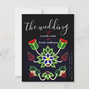 Convite de Casamento Preto com Flores de Ojibwe e