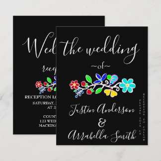 Convite de Casamento Preto com Morango Floral Ojib