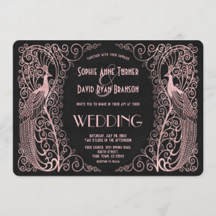 Convite de casamento Preto de Peacocks de Arte Dou