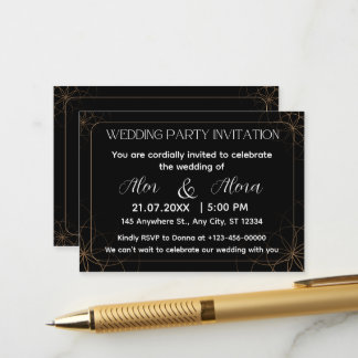 Convite de Casamento Preto Dourado