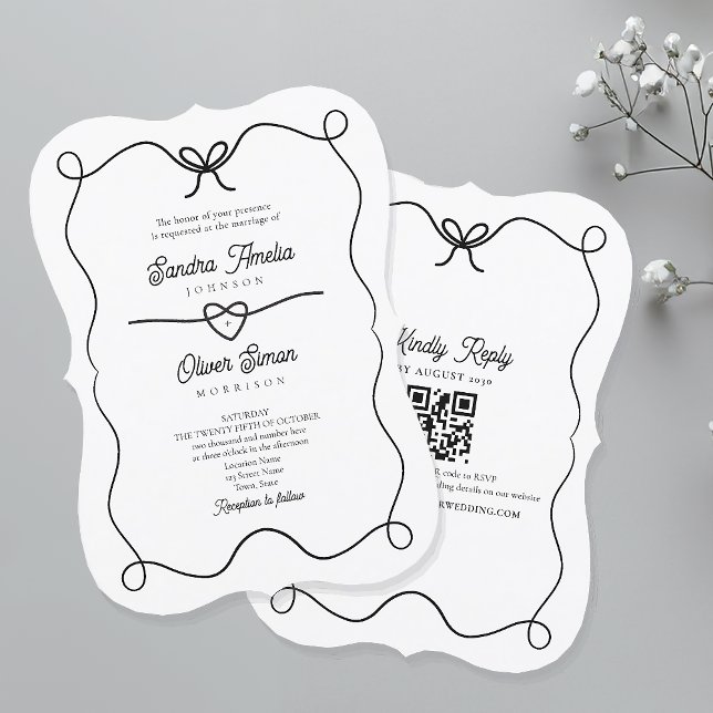 Convite de Casamento Preto e Branco com Código QR (Criador carregado)
