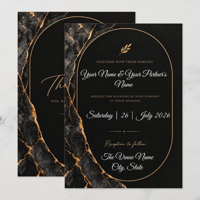 Convite de Casamento Preto e Branco com Detalhes e (Frente/Verso)