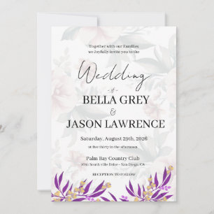 Convite de casamento preto e branco com flor simpl