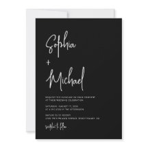 Convite de Casamento Preto e Branco com Letra Mode