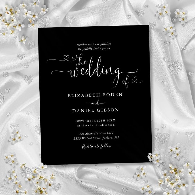 Convite De Casamento Preto E Branco De Script Orça (Budget Script Black And White Wedding Invitation)