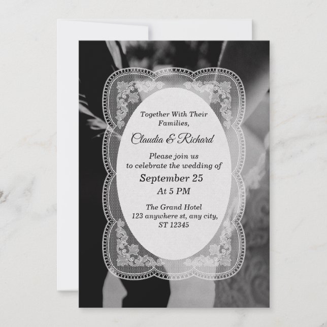 Convite de Casamento Preto e Branco Elegante (Frente)