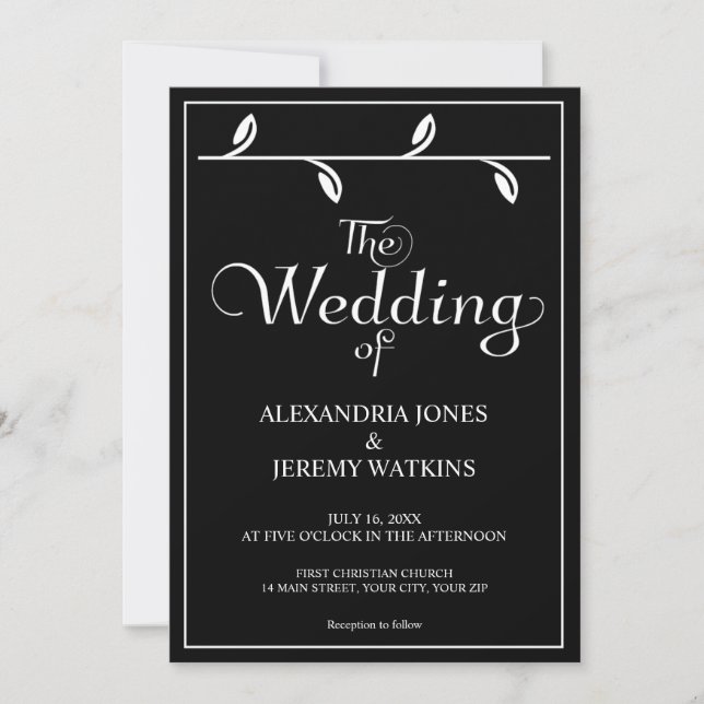 Convite de casamento preto e branco elegante (Frente)