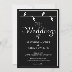 Convite de casamento preto e branco elegante